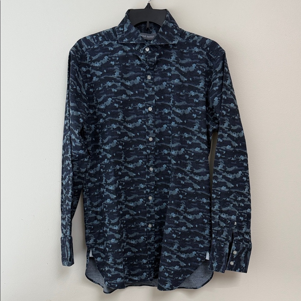 Michael Bastian Navy Camouflage Button Down Shirt